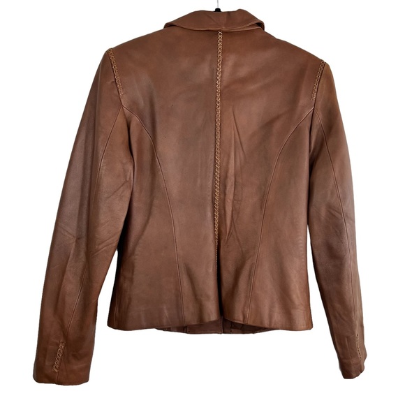 Danier Authentic Vintage Brown Camel Genuine Leather Button Front Blazer size M - Picture 3 of 15